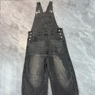 11.2拆标微瑕 男女同款 洗水做旧宽松美式复古牛仔背带裤长裤