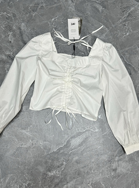 9.7 YMR雅美 早秋新款女装白色法式抽褶方领泡泡袖衬衫女设计感