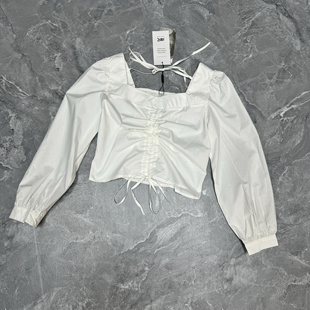 9.7 YMR雅美 早秋新款女装白色法式抽褶方领泡泡袖衬衫女设计感