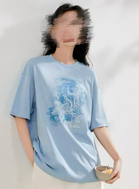 7.26茵m 商场同款 休闲纯棉短袖t恤女夏季新款印花刺绣中长上衣