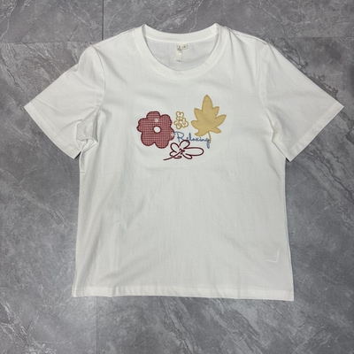 7.2茵m 白色立体贴布刺绣正肩T恤夏季女装新款休闲合体显瘦上衣