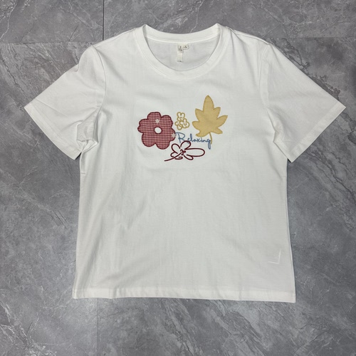 7.2茵m 白色立体贴布刺绣正肩T恤夏季女装新款休闲合体显瘦上衣
