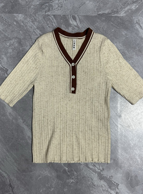 5.30 IYF 杏色撞色针织衫女夏季修身显瘦上衣