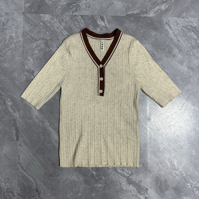 5.30 IYF 杏色撞色针织衫女夏季修身显瘦上衣