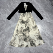 3.12IYF 春夏气质水墨风温柔吊带裙棉里外套小披肩两件套