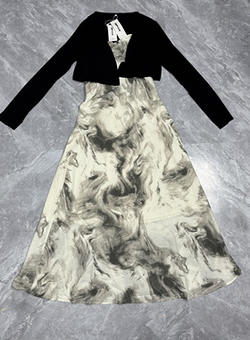 3.12IYF 春夏气质水墨风温柔吊带裙棉里外套小披肩两件套