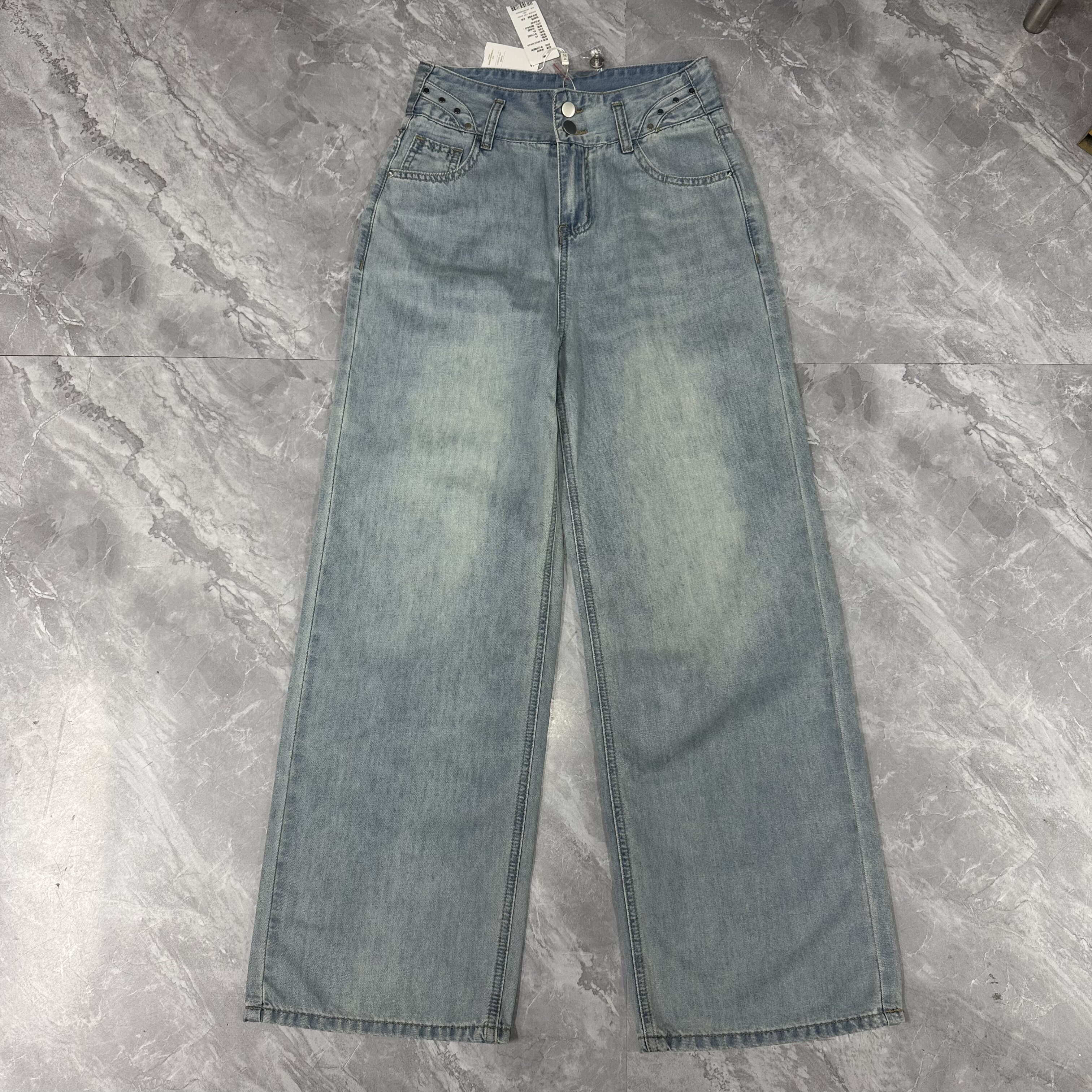 11.5美丽c 高腰阔腿牛仔裤女宽松显瘦垂感加长高个子浅蓝色直筒裤