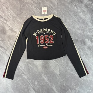 字母长袖 休闲复古圆领修身 T恤 春秋女装 10.17NE…