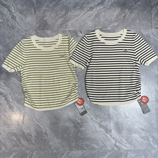 时尚 撞色圆领短袖 休闲风条纹针织衫 女装 上衣 夏季 6.9快yu