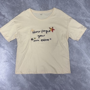 上衣 刺绣印花T恤女落肩纯棉短袖 3.18茵m 春夏宽松版