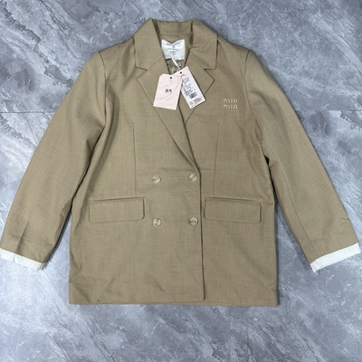 12.8谜xiu 双排扣中长款西装外套女韩版小个子英伦风上衣