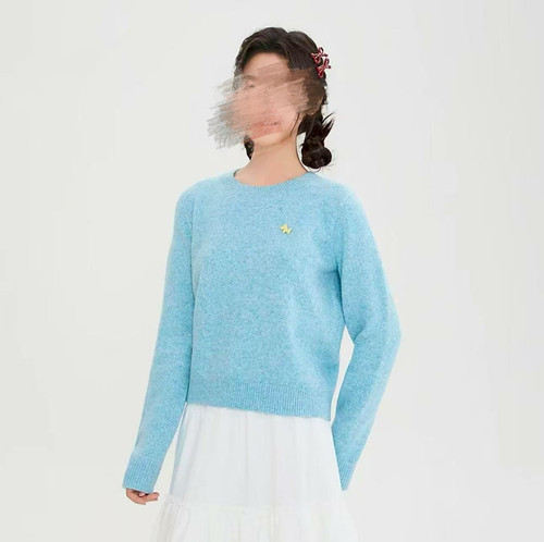 1.9三fu 剪标 针织含羊毛春秋撞色小马标志宽松圆领休闲上衣女装
