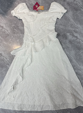 不退换.微瑕8.10妖精家 法式泡泡袖白色连衣裙女荷叶边度假仙女裙