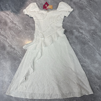 不退换.微瑕8.10妖精家 法式泡泡袖白色连衣裙女荷叶边度假仙女裙