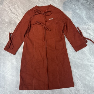 1.20 UNIF…安可拉红毛呢大衣圆领小个子直筒秋冬蝴蝶结绑带外套