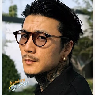 硬汉斯文痞帅TR90近视眼镜框架男款专业配镜复古豹纹圆框大脸全框