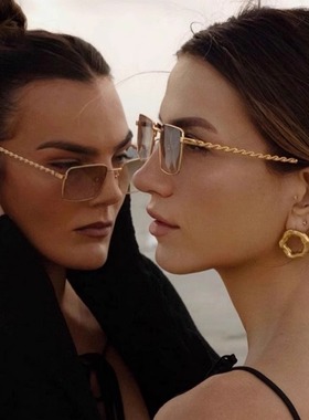 高质感绞花金属超轻近视墨镜女精致方形女显瘦太阳镜茶色欧美跨境