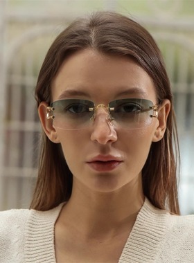 欧美无框切边墨镜男嘻哈说唱小框防紫外线近视太阳镜女hiphop眼镜