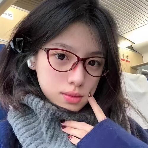 酒红超轻TR90小猫眼素颜神器眼镜近视女可配度数高级感韩版框架
