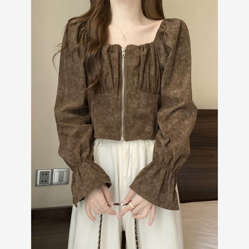 大码法式高级感方领长袖衬衫女秋季流行穿搭胖mm超好看泡泡袖上衣