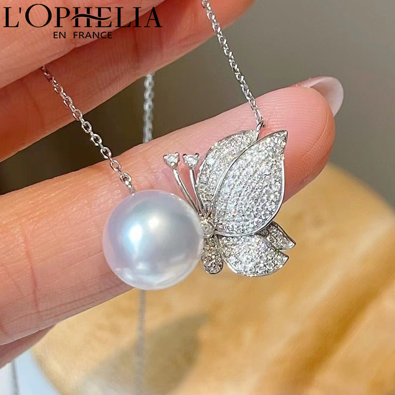lophelia/澳洲南洋海水白珍珠吊坠18k金蝴蝶结款式吊坠项链女珠宝