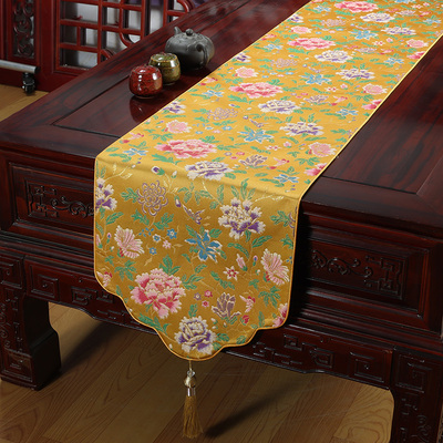 新中式宋锦绸缎禅意长条桌旗