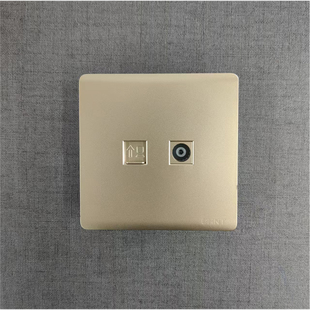 正泰电视电脑香槟金开关插座 U21202电视电脑二合一面板插座 NEW2
