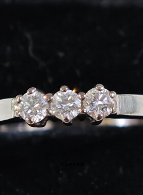 英国Vintage珠宝谢菲尔德产18K白金镶嵌3颗钻石设计款戒指经典