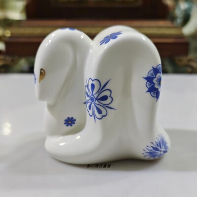 英国原产Royal Crown Derby22K镏金骨瓷手绘青花白蛇动物镇纸摆件