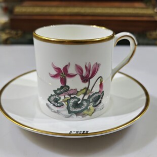 英国Royal Worcester描金手绘仙客来石竹花浓缩咖啡杯碟二件轻奢