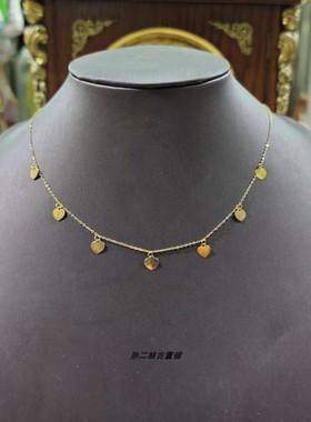 英国Vintage珠宝伯明翰产9K黄金爱心设计项链颈链一体链独特时尚