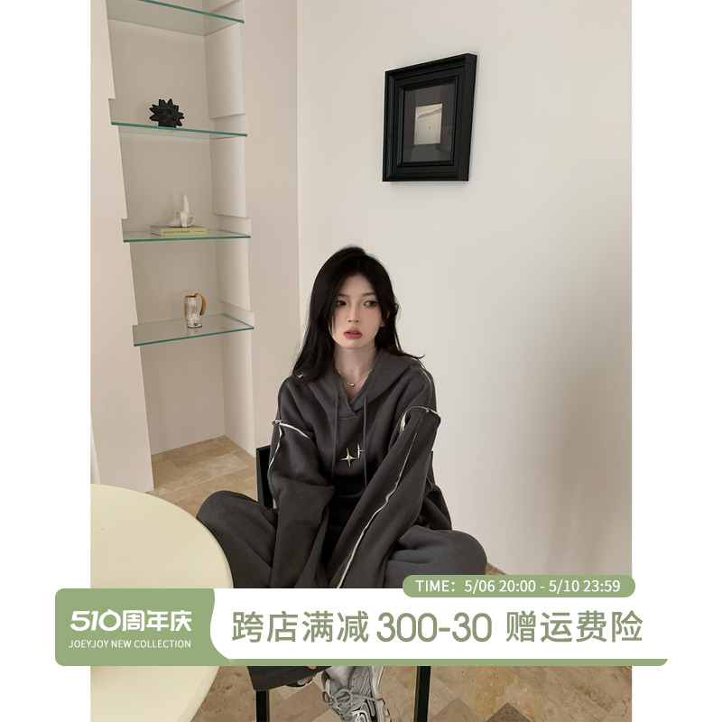 [酒一自制]套装秋装搭配一整套2024年新款女装慵懒风卫衣两件套 女装/女士精品 时尚套装 原图主图