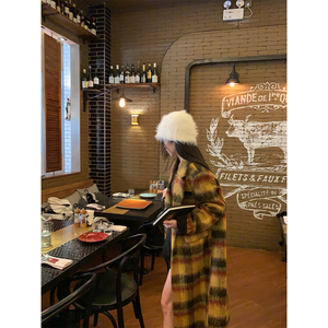 JOEYJOY酒一格子大衣外套女秋冬季高级感2023年新款长款毛呢外套