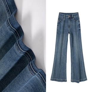 织志2025年秋斯米克蓝四面弹微喇裤女清新甜美舒适修身显瘦