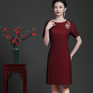 2026春夏装 时尚显瘦喜婆婆妈妈婚庆婚宴礼服连衣裙中裙涤纶A字裙
