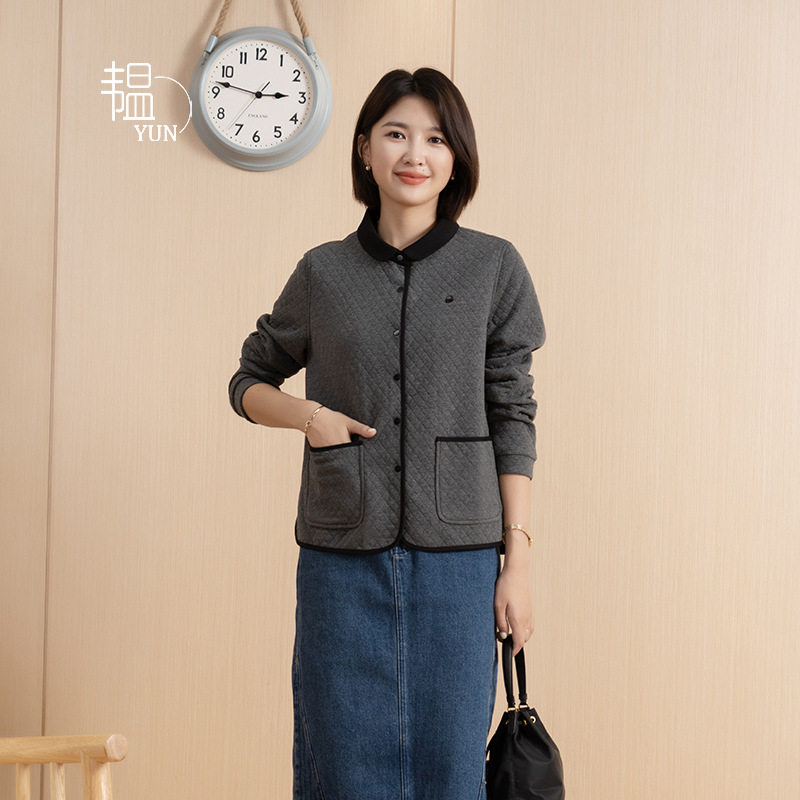 YUN韫棒球服女款春季女士短款夹棉中年女式棉服外衣短外套女长袖