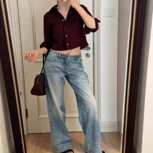 新款 5021 显瘦060M&060L中高腰低腰复古重度洗水纯棉直筒牛仔长裤