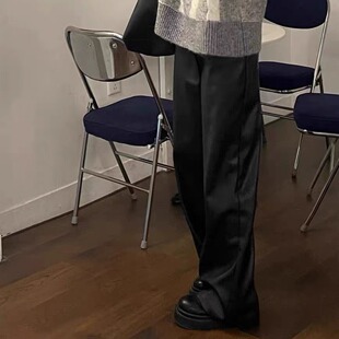 rose高腰直筒阔腿拖地裤 女感休闲显瘦长裤 3246 皮裤 jennie同款