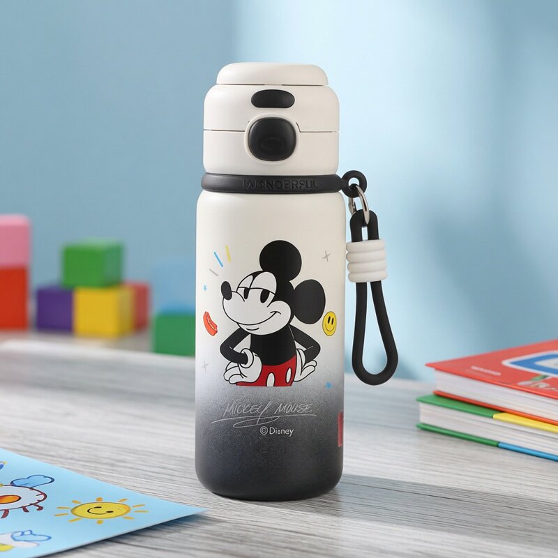 迪士尼保温杯带吸管316不锈钢大容量水壶男女小学生便携专用水杯