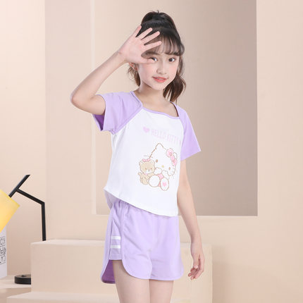 Hello Kitty女童运动套装外出夏季清爽舒适亲肤儿童T恤短裤两件套