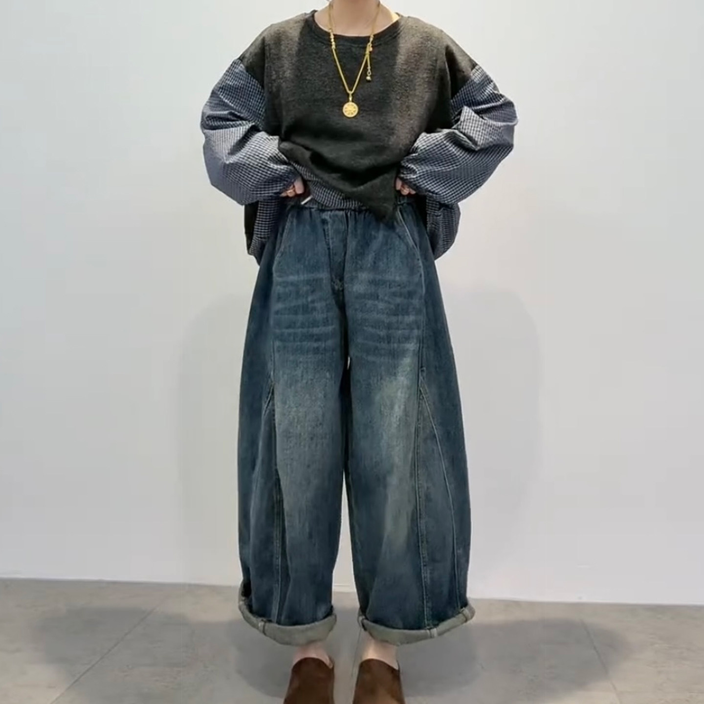 美式高街牛仔气球裤女图片
