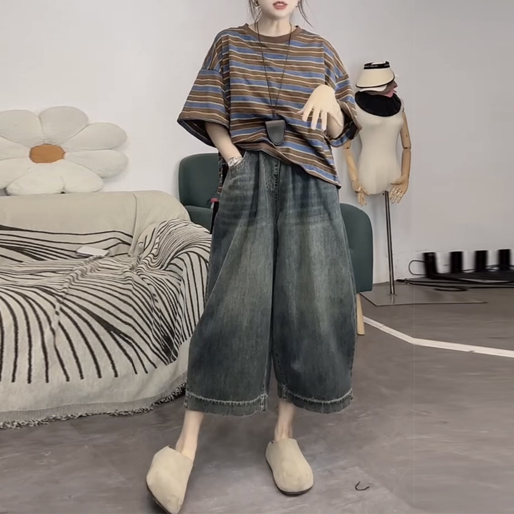 夏季薄款宽松洋气大脚八分裤