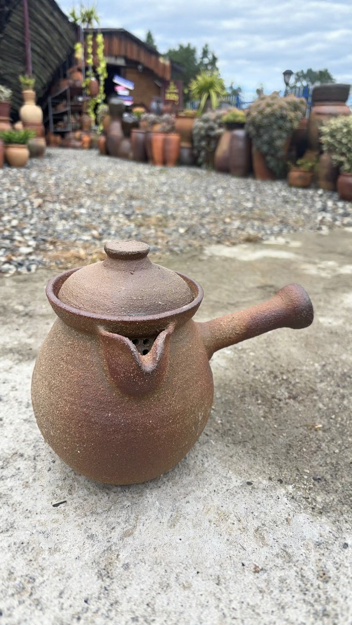 大容量2000ml云南粗陶烤茶罐土陶全手工茶具侧把复古柴烧煮茶器