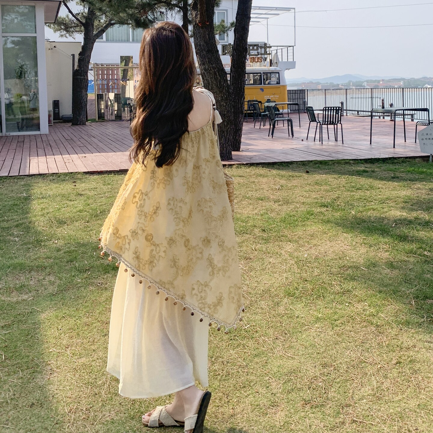 法式度假风刺绣流苏不规则拼接吊带裙女2025夏季新款假两件连衣裙,女装连衣裙,2C119