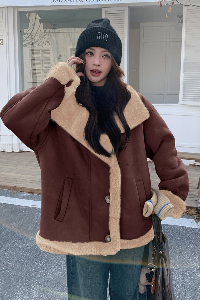 现货新款加厚羊羔毛皮毛一体中长款外套2C119-5073-P185-K268,女装短外套,2C119