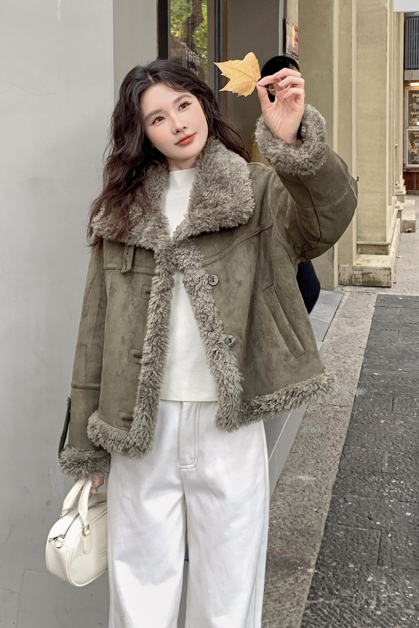 冬季加绒加厚麂皮绒皮毛一体羊羔毛外套2C119-1095-P205-K295,女装短外套,2C119