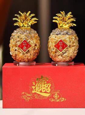 水晶金箔菠萝凤梨桌面摆件招财纳福乔迁新居开业装饰礼品东南亚