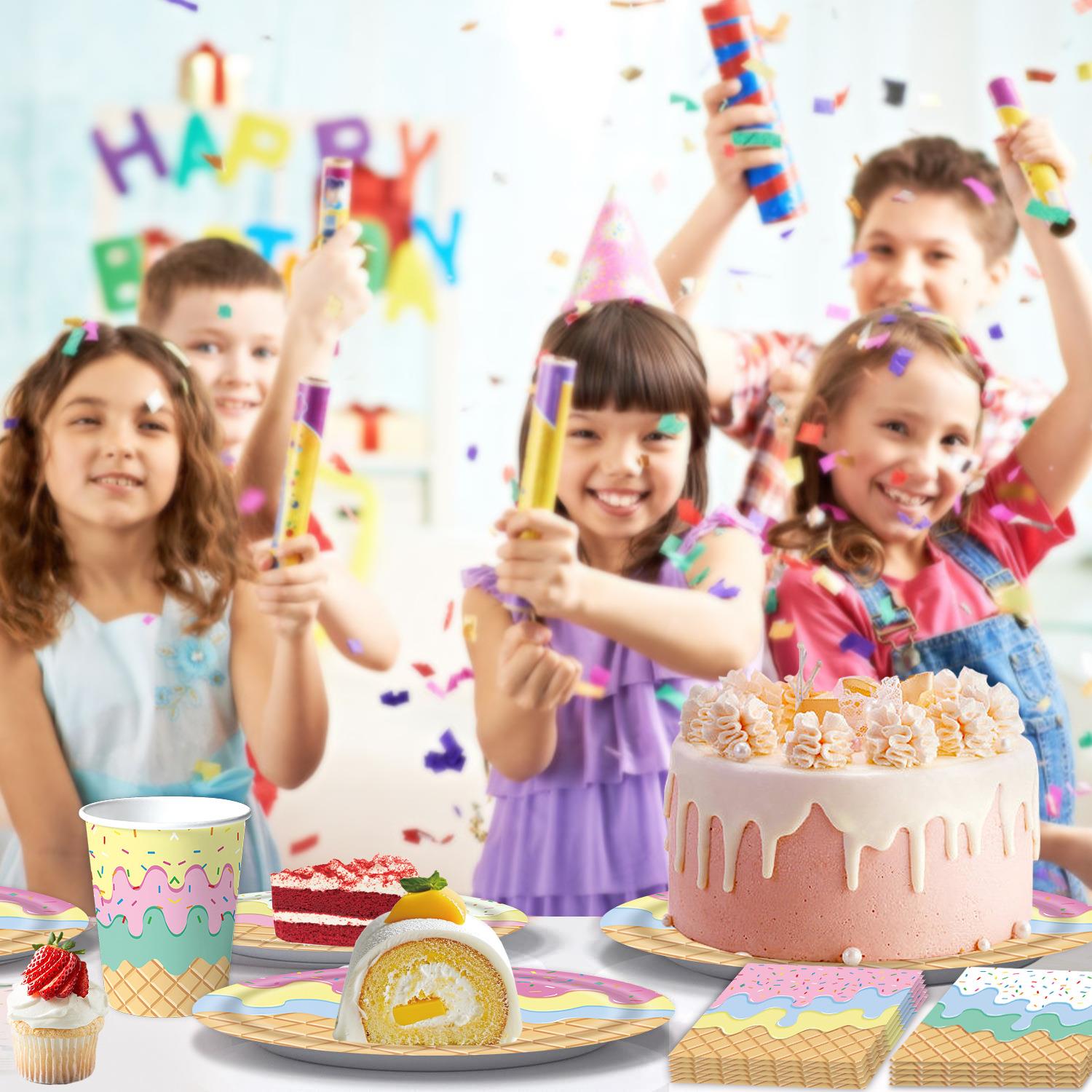 亚马逊冰淇淋主题生日派对装饰用品一次性纸盘拉旗周岁礼布置用品