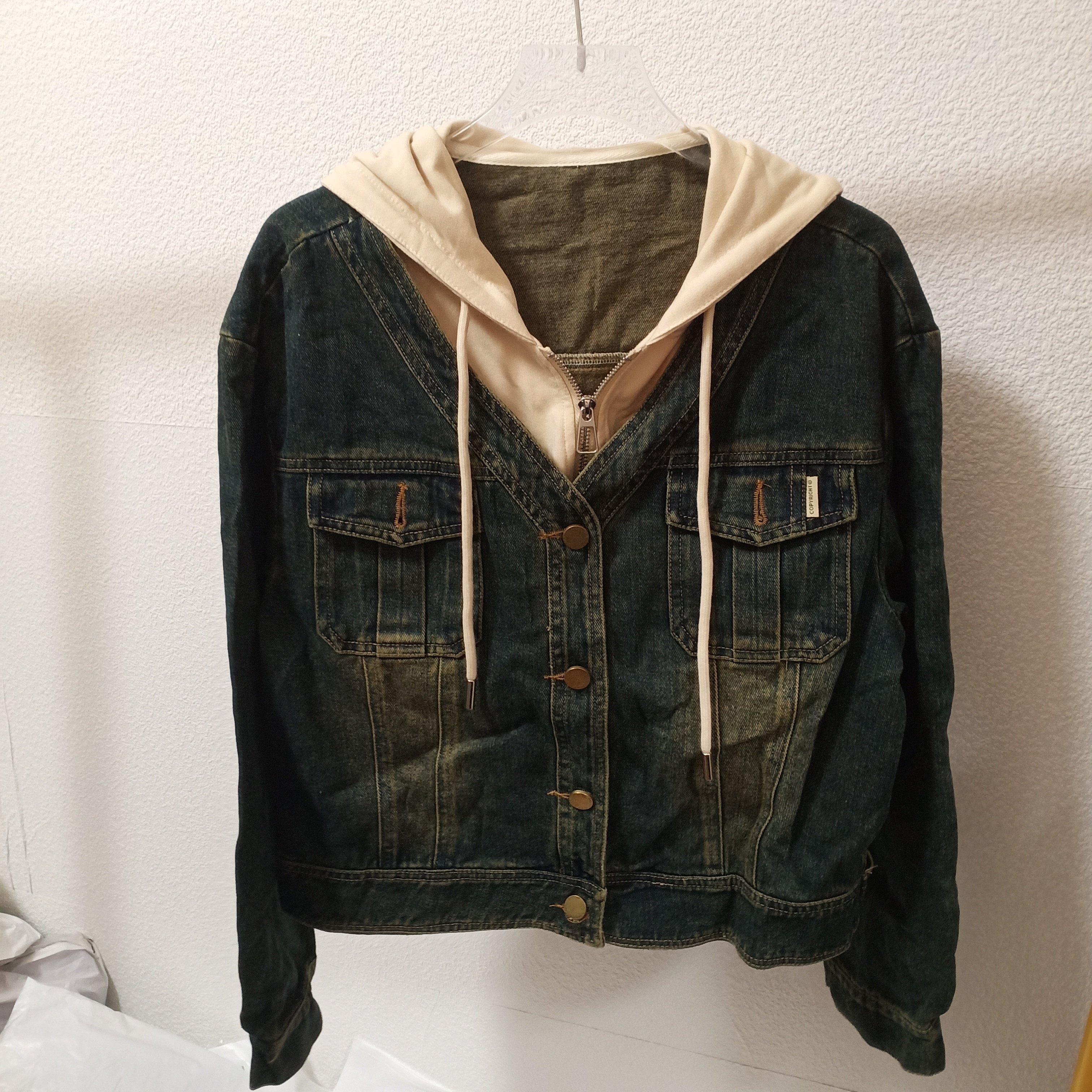 2026新款韩版时尚连帽假两件牛仔外套女休闲百搭短款夹克外搭上衣,女装/女士精品,短外套,淘宝优惠券,粉丝福利购,淘宝优惠卷