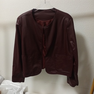 时尚 韩版 皮衣短外套女小个子气质圆领皮夹克外搭上衣潮 新款 春秋季